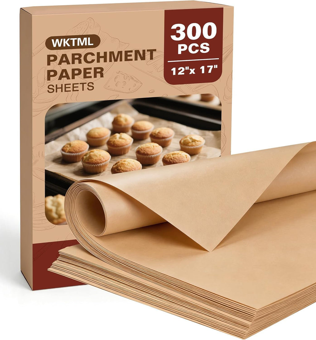 Skiennix Parchment Paper Sheets - 300 Unbleached Non-Stick Baking Sheets | 12x17 Inches for Oven & Air Fryer