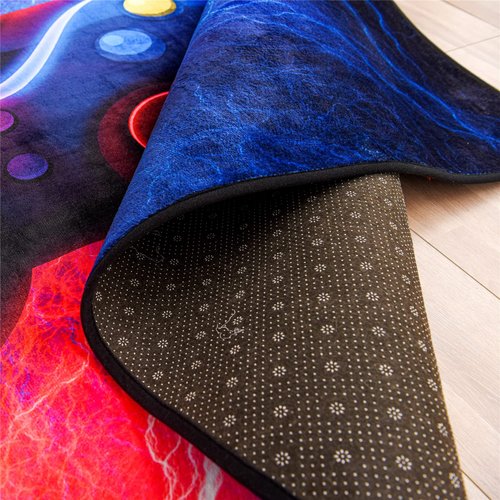 Meeting Story Gamer Gaming Area Rug Tie Dye Lightnings Gamepad Rug Games Console Action Buttons Print Carpet Indoor Floor Sofa Rugs for Kids Bedroom Living Room Game Room Decor(Red-Blue,5×8 Feet)