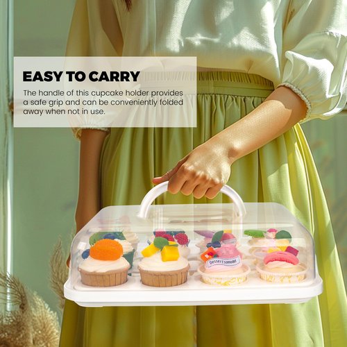 NPLUX Cupcake Containers with Lid Rectangular Cake Carrier 3-in-1 Multipurpose Cupcake Holder for Muffins Pies Sweets Pastries Fruit or Snacks (White, 13" x 9" x 4")