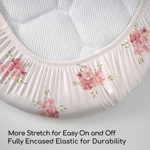 Civarua Kids Floral Bassinet Sheets Girl 3 Pack, Breathable Cozy Fitted Mattress Sheet, Elastic Travel Bassinet Fashionable, Standard Cradle Safe Sheets for Baby Boy Girls 32" x 16"