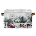 Christmas Tree Red Truck Basket - Merry Christmas Storage Bin Collapsible - Xmas Winter Snowman Snowflake Golden Retriever Dog Basket - Xmas Large Baskets for Kids Clothes, Gifts, Books, Toys