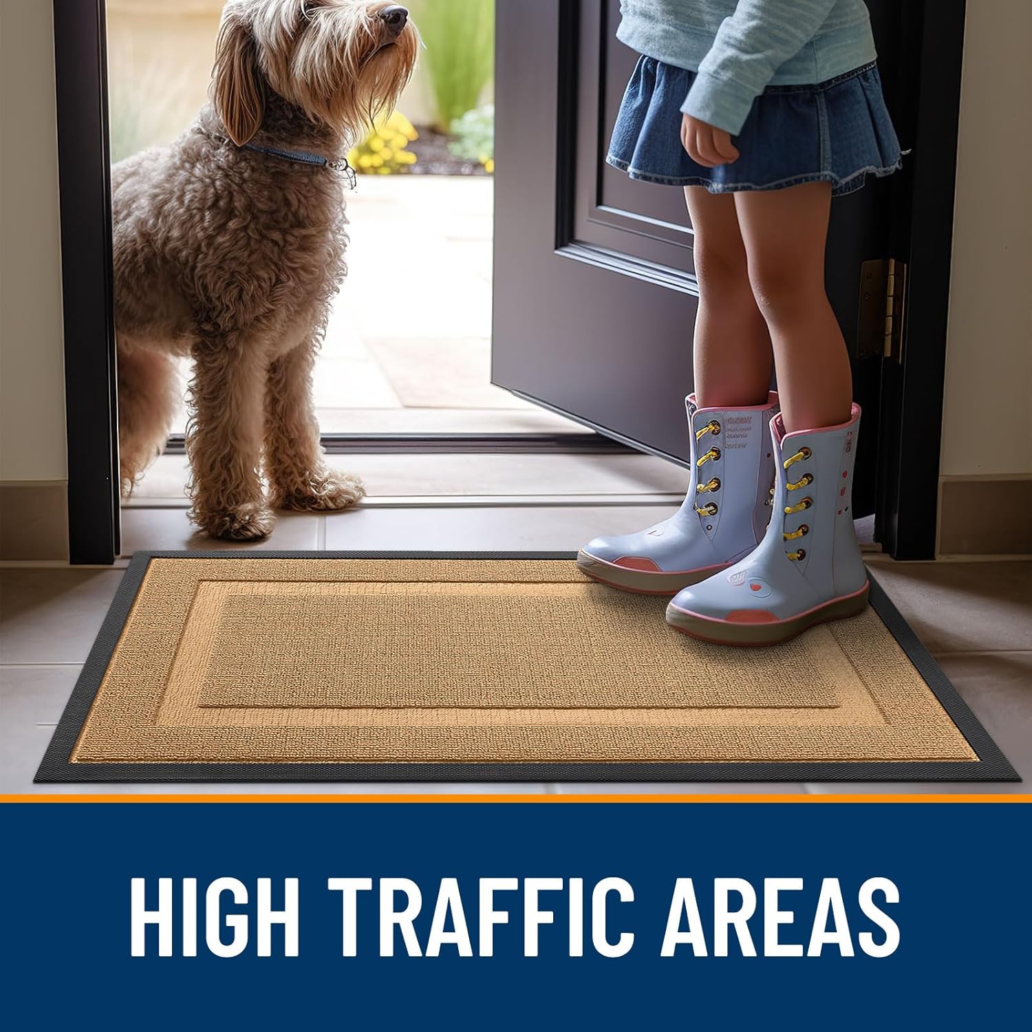 OLANLY Waterproof Front Door Mat - All-Season Natural Rubber Doormat | Easy Clean, Low Profile, 29.5x17, Butter Yellow