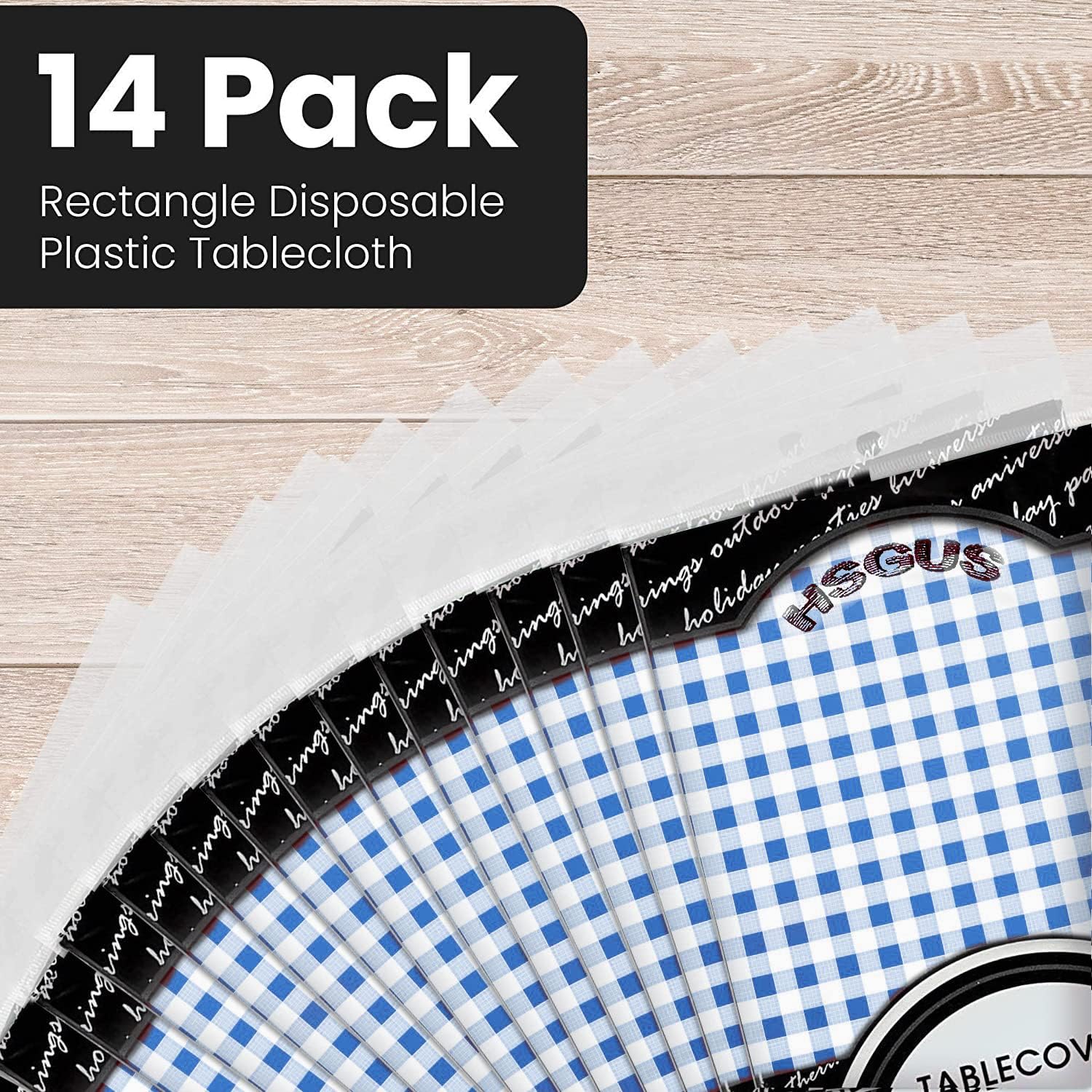 Skiennix 14-Pack Plastic Blue Gingham Checkered Picnic Tablecloths - 54x108 in. Disposable Covers for Parties, Weddings & Events