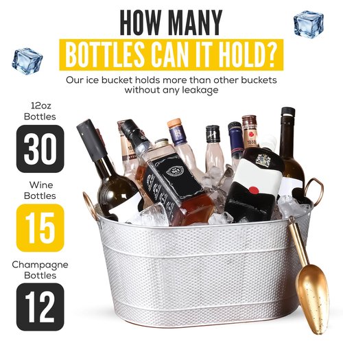 18” Stainless Steel Beverage Tub - 5 Gallon - Gold Handles & Shovel Included - Holds 30 Bottles & Stays Cold for Hours - Use as Wine Bottle Chiller to Beer Bucket Holder - Leak Proof (Gold)