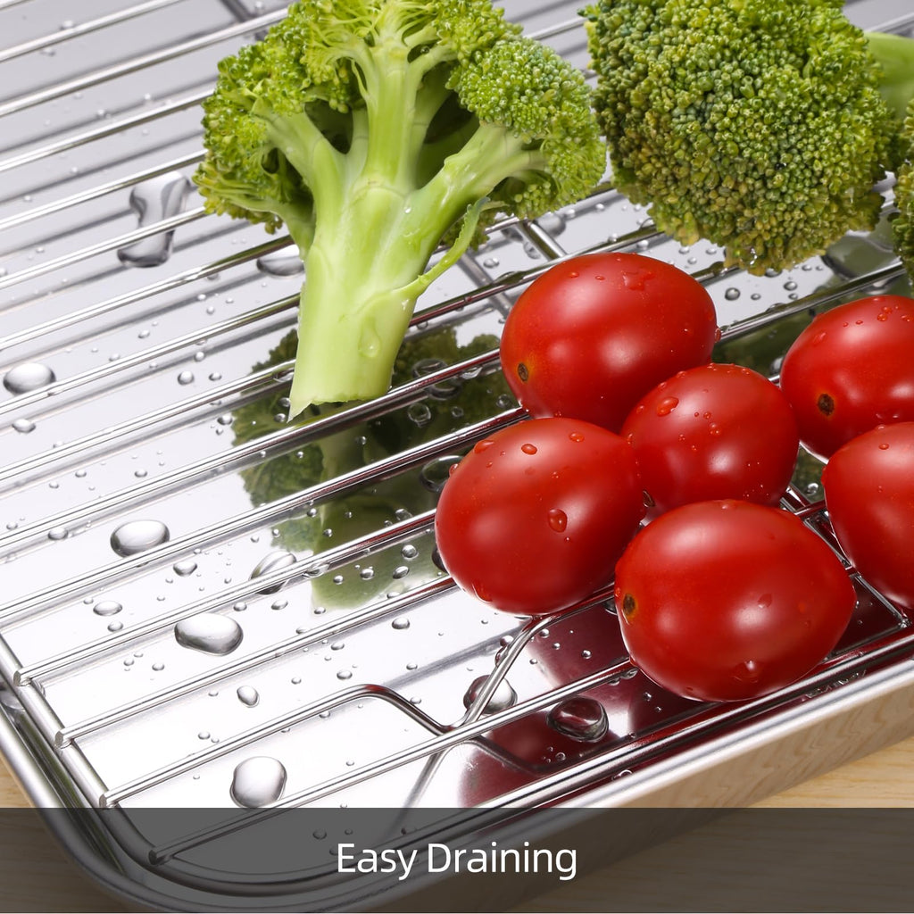 Amrules Baking Sheet with Cooling Rack Set of 6, 3 Premium Stainless Steel Cookie Sheets and 3 Wire Racks, Kitchen Nonstick Baking Pans Set Includes 3 Different Sizes, Heavy Duty Non Toxic