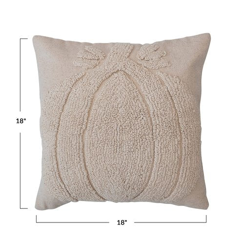 Creative Co-Op 18' Square Cotton Slub Tufted Pillow w/Pumpkin & Chambray Back, Cream Color,Beige
