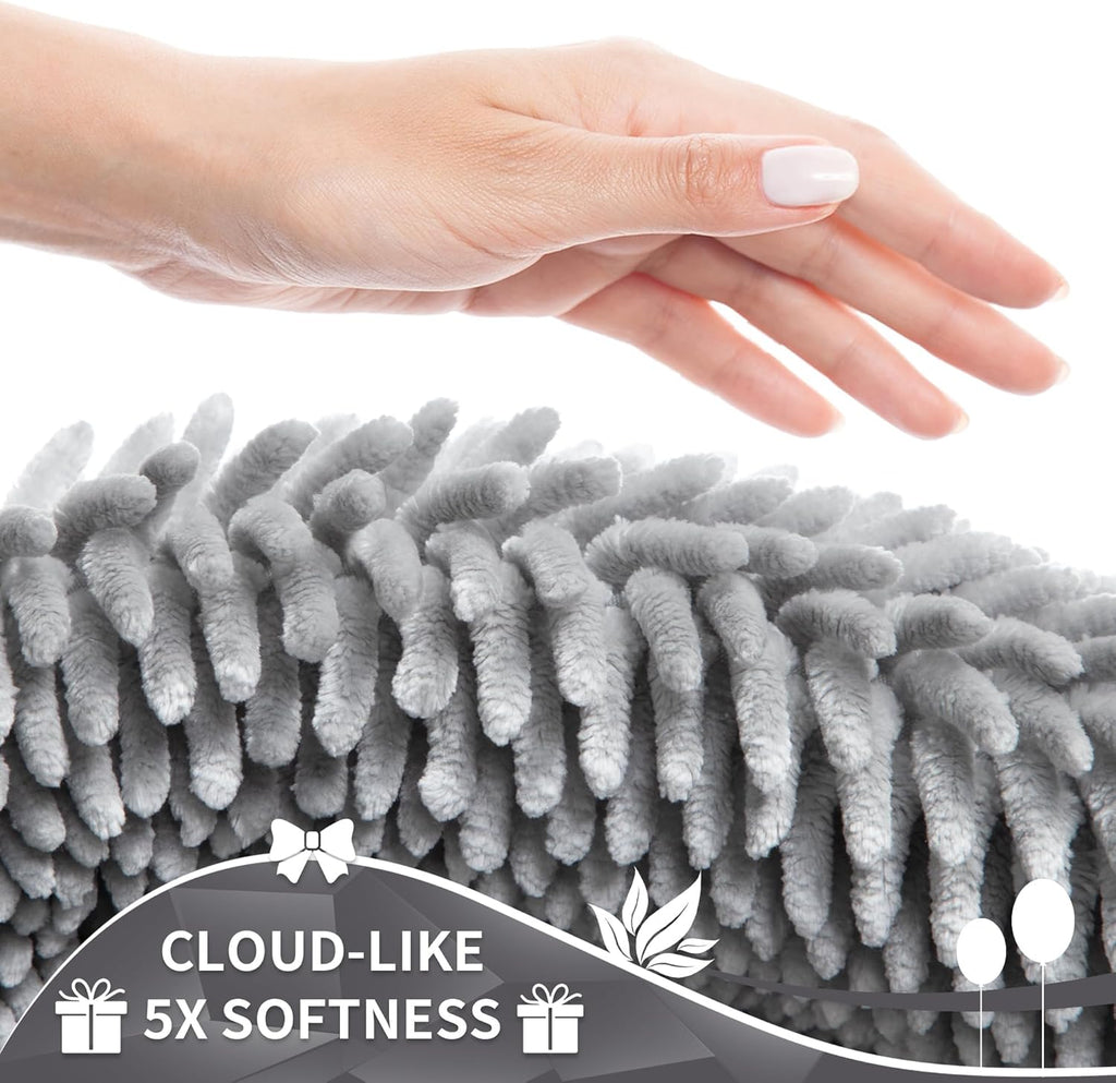 Yimobra Chenille Bathroom Rug - Extra Thick, Soft & Absorbent | Machine Washable, 24x17, Light Grey
