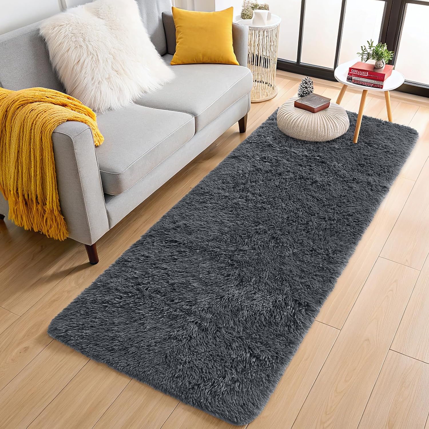 OLANLY Runner Rugs - Soft, Machine Washable 2x8 Shaggy Carpet for Hallway & Bedroom | Grey
