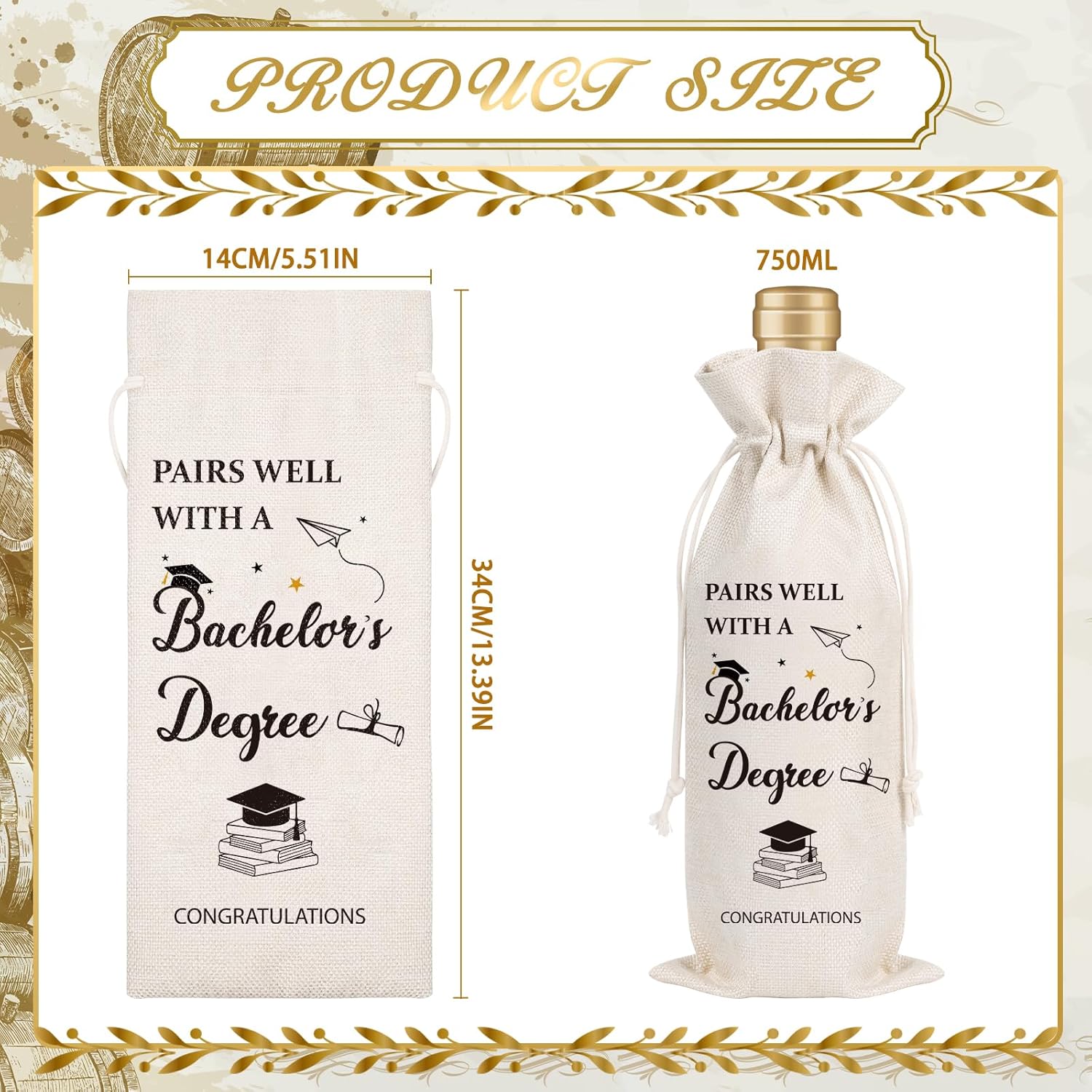 Wxiben Graduation Gifts Wine Bag - Bachelors Degree Gifts for Women Man Pairs Well With A Master's Degree Wine Bottle Bag Graduation Party Decoration Graduate Gift for Her Him College Friends