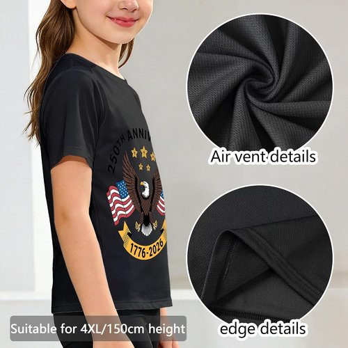 **USA 250th Anniversary Quick Dry Ice Silk Athletic T-Shirt - Patriotic Commemorative Tee for Men & Women | Size M, Color Black**