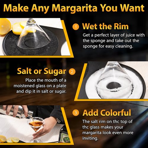 1 Pack Margarita Salt Rimmer Set - TonJin Salt and Sugar Rimmer with Sponge for Cocktails, All-in-One Dishwasher Safe Glass Rimmer Barware Tool for Margarita & Mojitos (Black)