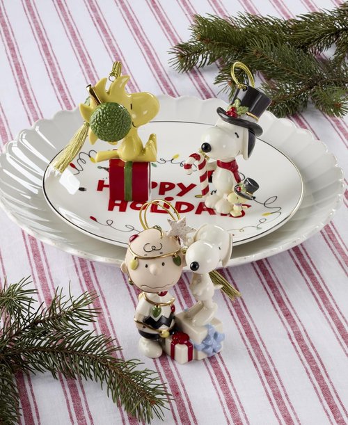 Lenox Snoopy & Woodstock Candy Cane Ornament - Porcelain Christmas Decoration with Gold Cord (1 Piece)