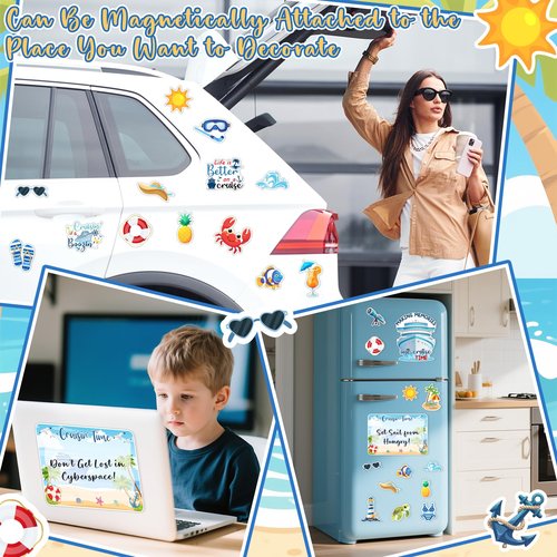 27PCS Cruise Door Decorations Magnetic, Large Nautical Cruise Magnets Funny Carnival Ship Magnets for Door & Fridge, with 3 Pcs Pen