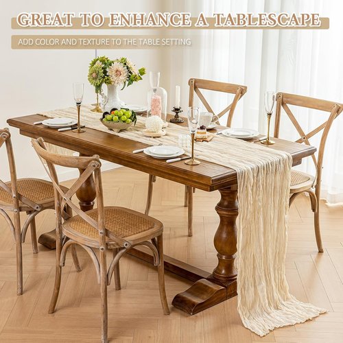 Cheesecloth Table Runner - 10 Ft Boho Rustic Sheer Gauze for Centerpiece Decor | Beige, 1 Piece