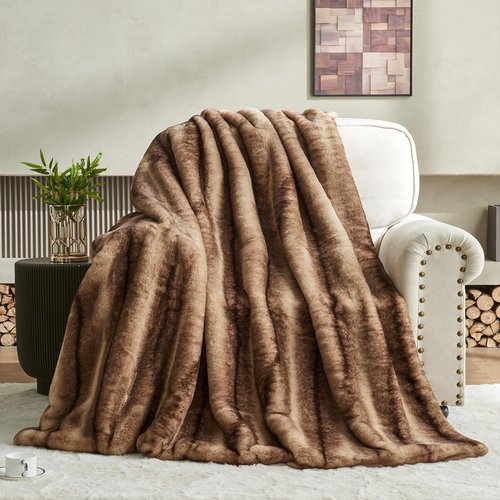 LOOMORA Luxury Faux Fur Blanket - Soft Warm Plush Blankets for Couch Sofa Bed, Fluffy Thick Throws for Bedroom, Office, Living Room, Decorative Reversible, Not Easy to shed - 60"x80", Brown