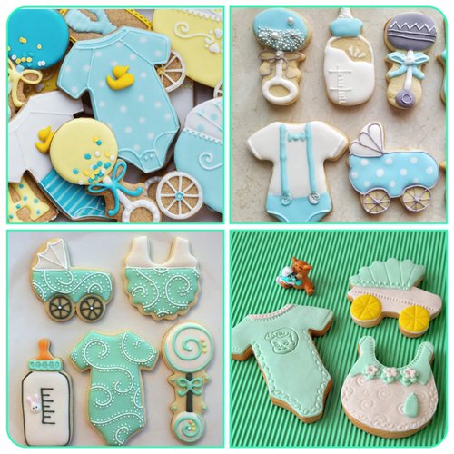 Baby Shower Cookie Cutter Set, 6 Pcs Baby shirt, rattle, bottle, bib, stroller, baby feet Fondant Biscui Cutters Stainless Steel Cookie Cutters for Baby Shower Birthday Party
