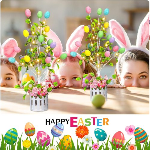 Glooglitter 24-Inch Tall Lighted Easter Egg Tree - LED Indoor Decoration for Spring Parties & Weddings