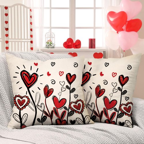 Fjfz Valentines Day Decorative Throw Pillow Covers 18 x 18 Set of 2, Red Love Hearts Porch Outdoor Home Decor, Anniversary Wedding Sofa Couch Cushion Case
