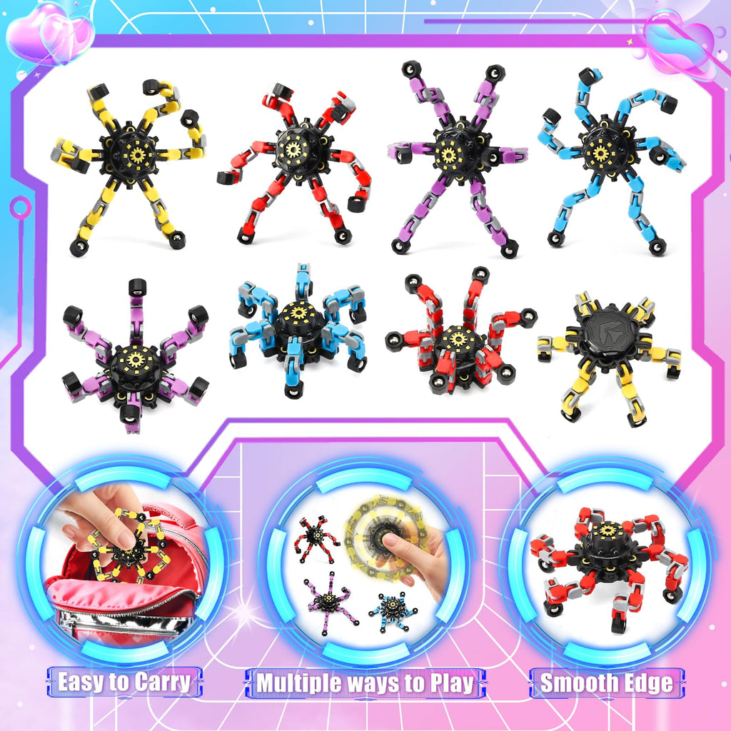 Valentines Day Cards for Kids School, 24 Pack Valentines Cards with Spinner Fidget Toys, Deformable DIY Robot Finger Toy Gifts for Kids Classroom Exchange, Valentines Party Favors Prizes for Kid