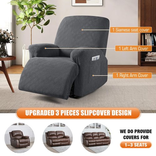 VANSOFY Recliner Chair Covers, 3-Pieces Stretch Recliner Covers for Recliner Chair Soft Reclining Chair Slipcover Furniture Protector for Dogs Cats(Charcoal Gray)