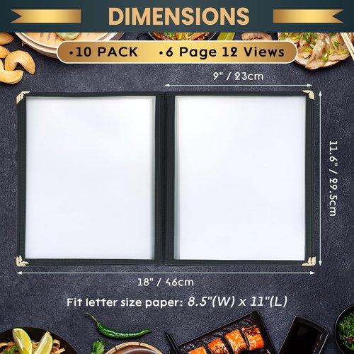 AMGSH 8.5 x 11 Inch Menu Covers, 10 Pack 6 Page 12 View Menu Sleeves Clear View Menu Holder for Kitchen, Restaurant Supplies, Drink, Wine Menu