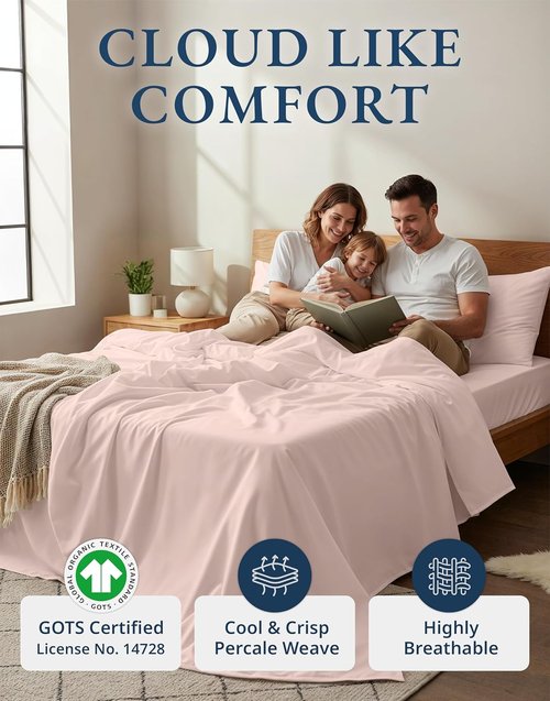 **LANE LINEN Organic Cotton Queen Sheets Set - Eco-Friendly, Fade Resistant, Dusty Rose Color**