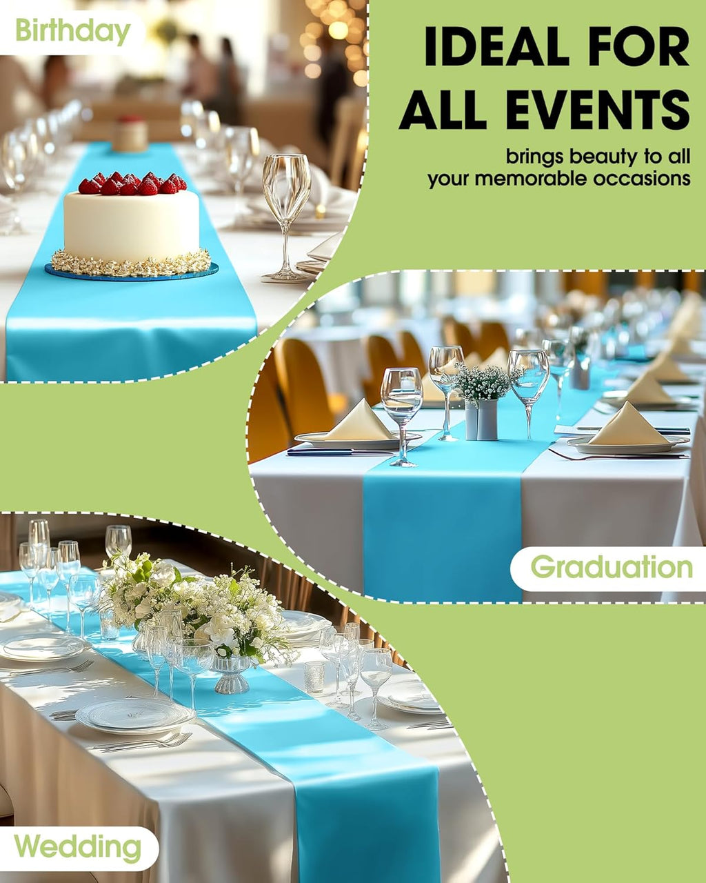 Pureegg Disposable Table Set - 10 Pack Leakproof White & Blue Tablecloths & Runners | 54''x108'' & 14''x108'' for Events