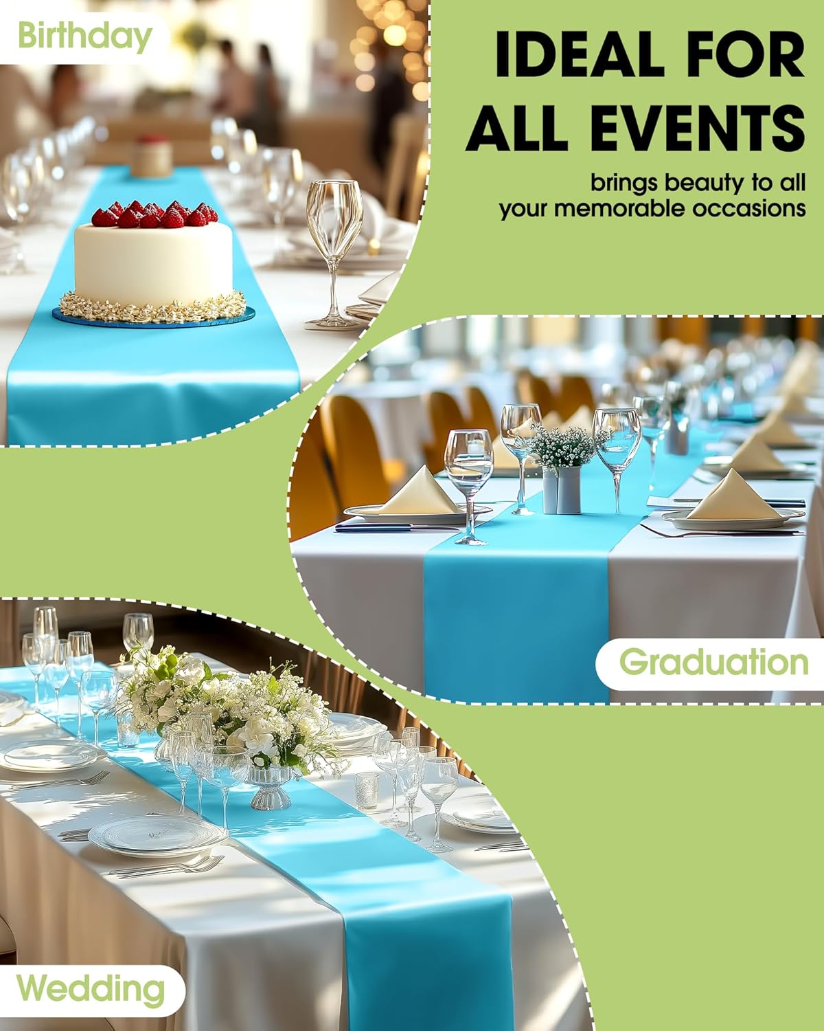 Pureegg Disposable Table Set - 10 Pack Leakproof White & Blue Tablecloths & Runners | 54''x108'' & 14''x108'' for Events