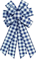Blue Buffalo Plaid Wreath Bow - Stylish Blue & White Burlap Ribbon for Home Decor & Tree Ornaments