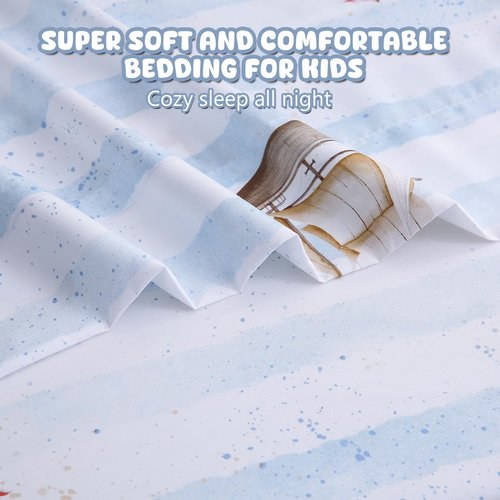 Ocharo Twin Sheets Set Kids - Soft Microfiber Bed Sheets 3 Pieces - Deep Pockets, Sailboat Printed Kids Bedding Sheets Set Breathable for Boys Teens