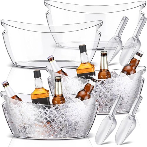 4 Pcs Ice Bucket for Parties Clear Bar Supplies 5.5 Liter Acrylic Champagne Bucket with 4 Ice Scoop Wine Tub for Champagne Beer Beverage Sparkling Cocktails