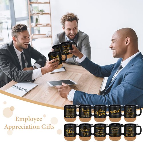 Jingmore 10 Pcs Employee Appreciation Gift Bulk Non-slip Cork Bottom Coffee Mug 13.5 oz Ceramic Tumbler Inspirational Mug Graduation Thank You Gifts for Teacher Volunteer Nurse(Classic)
