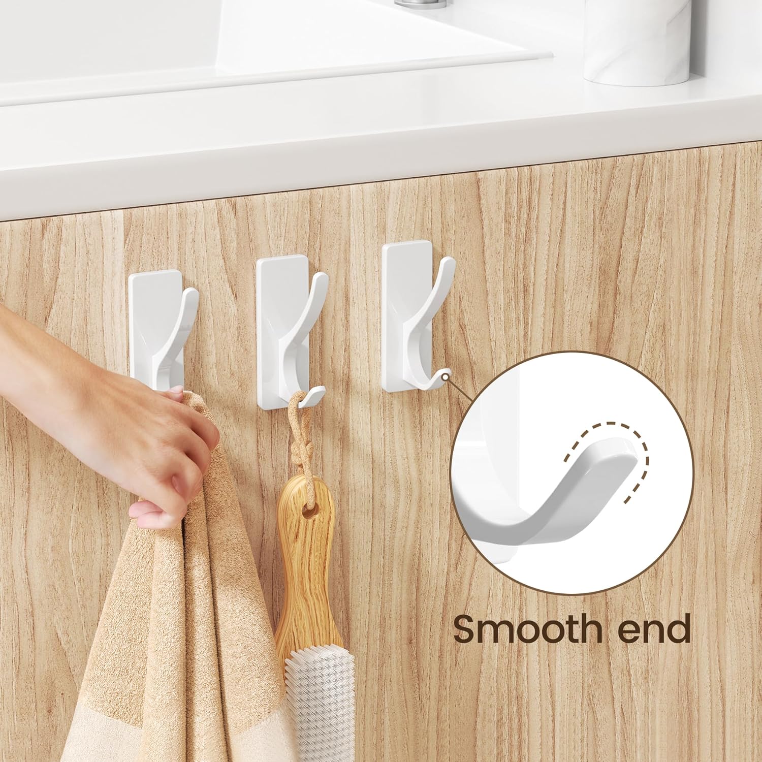 Pickpiff White Self-Adhesive Coat Hooks - 13LB Extra Strong Stainless Steel Wall Hooks | 10 Pack for Towels, Utensils, and More