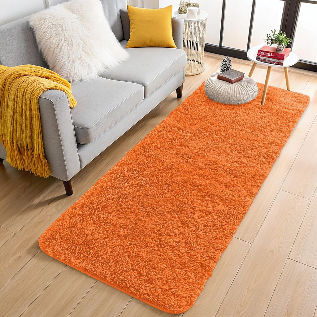 OLANLY Runner Rugs - Soft, Machine Washable Shaggy Design for Hallway & Bedroom | Orange 2x5 ft