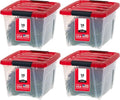 IRIS USA Stackable Plastic Storage Bins - 19 Qt, BPA-Free, Durable, 4 Pack, Red with Lids