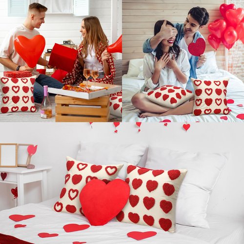 Mixweer 2 Pcs Valentines Day Throw Pillow Covers 18 x 18 Inch Love Heart Decorative Pillow Covers Soft Plush Faux Fur Valentines Cushion Pillowcase for Valentine‘s Day Couch Sofa Home Decor Gift(Red)