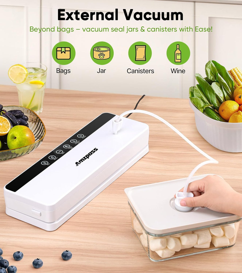 Skiennix Vacuum Sealer - 6-in-1 Food Preservation Machine with 80kPa Suction Power | Compact Design & 10 Bags Included
