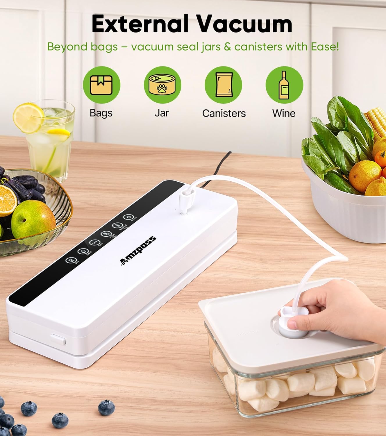 Skiennix Vacuum Sealer - 6-in-1 Food Preservation Machine with 80kPa Suction Power | Compact Design & 10 Bags Included