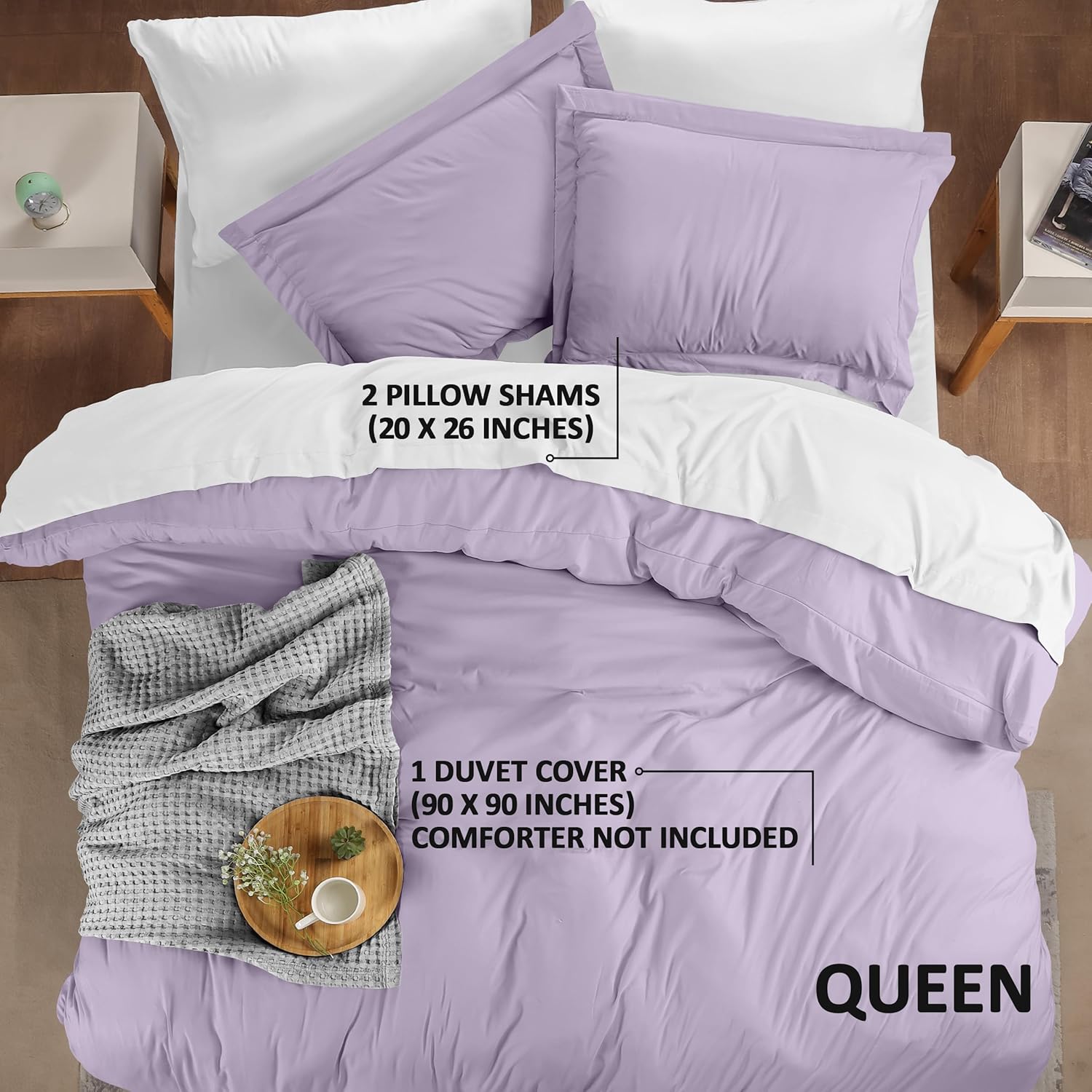 Utopia Bedding Duvet Cover Set - 3 Piece Queen Size with Zipper Closure | Lavender 90x90 Inches & 2 Pillow Shams