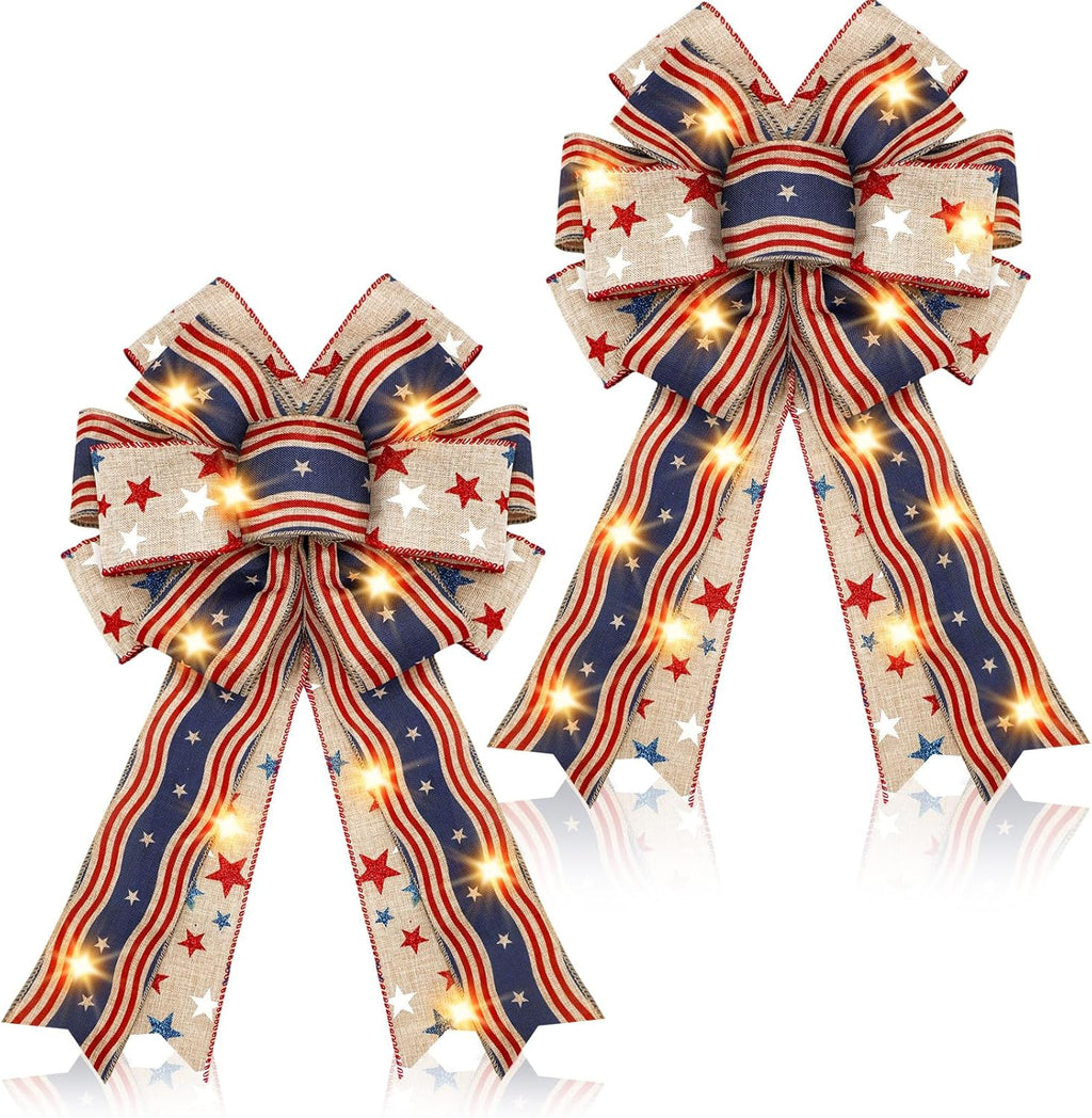 Regine Switzerland Patriotic Lighted Wreath Bow - Large Red, White & Blue 4th of July Decoration