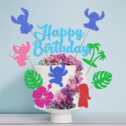 10pcs Glitter Cartoon Birthday Decorations Cake Toppers, Cute Cartoon Birthday Party Cake Decorations For Boys Girls Birthday Party Baby Shower Party