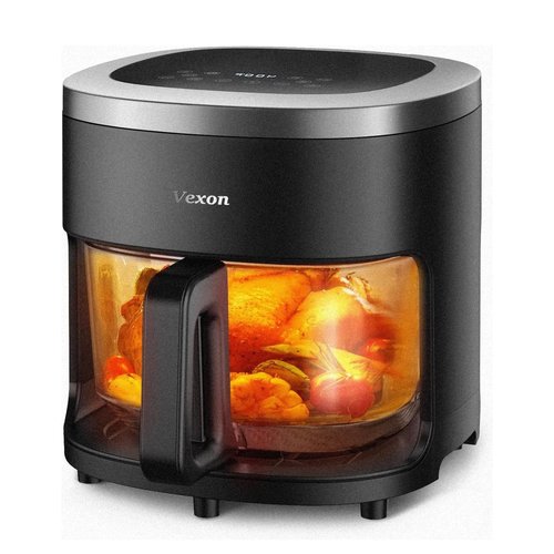 6-IN-1 Glass Air Fryer with 4.5 QT Capacity,Air Fry, Roast, Reheat, Dehydrate, Air Crisp Technology,Nonstick & Dishwasher Safe Basket,97% Less Oil,Features Digital Timer1