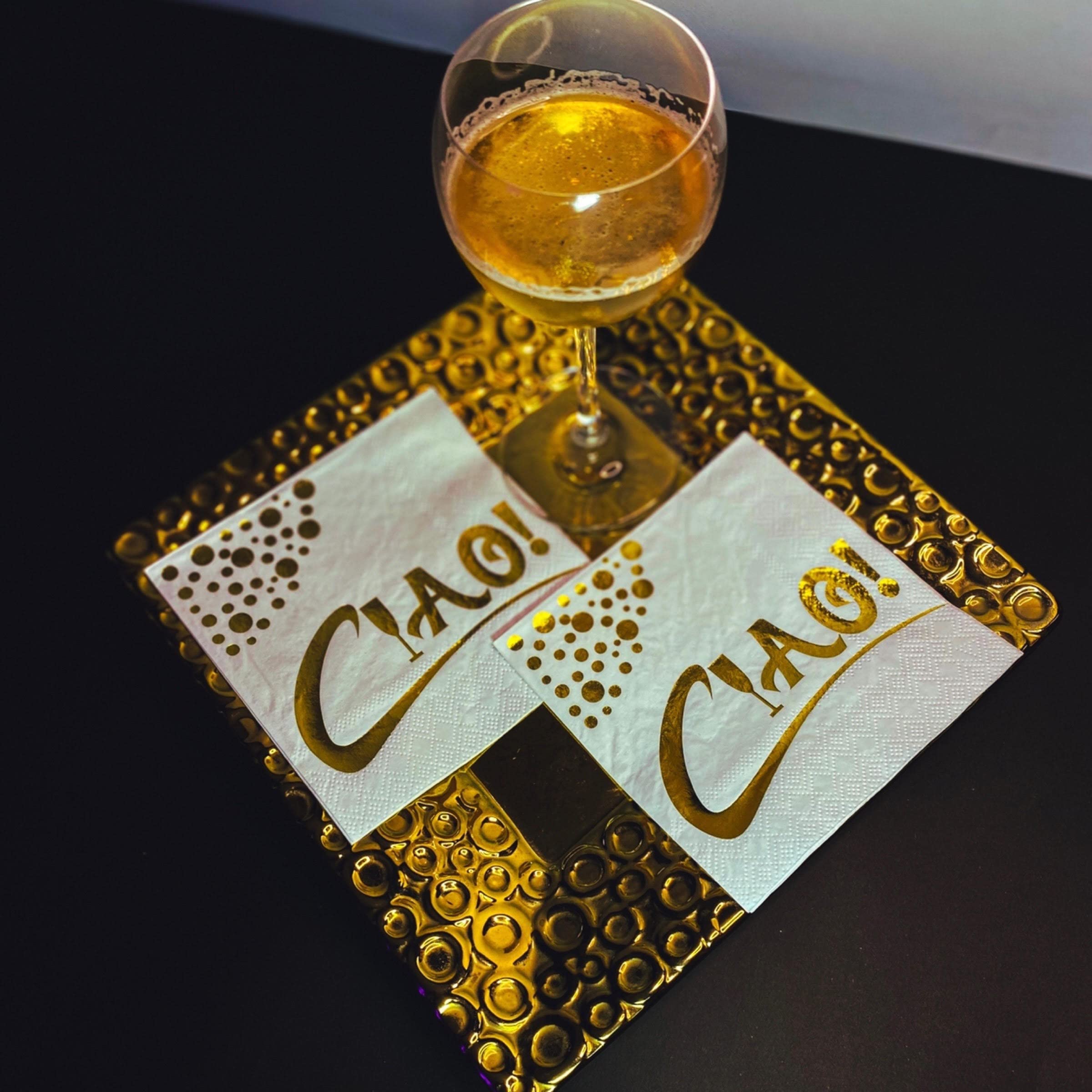 White And Gold Cocktail Napkins - 3 Ply 5x5 Inches Beverage Napkins Bulk - Unique Design For Dessert Napkins - Coffee Napkins - Party Napkins - Drink Napkins - Bar Napkins. (100)