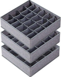 Criusia Sock Organizer - 64 Cell Fabric Drawer Dividers for Socks, Underwear & Ties | Gray