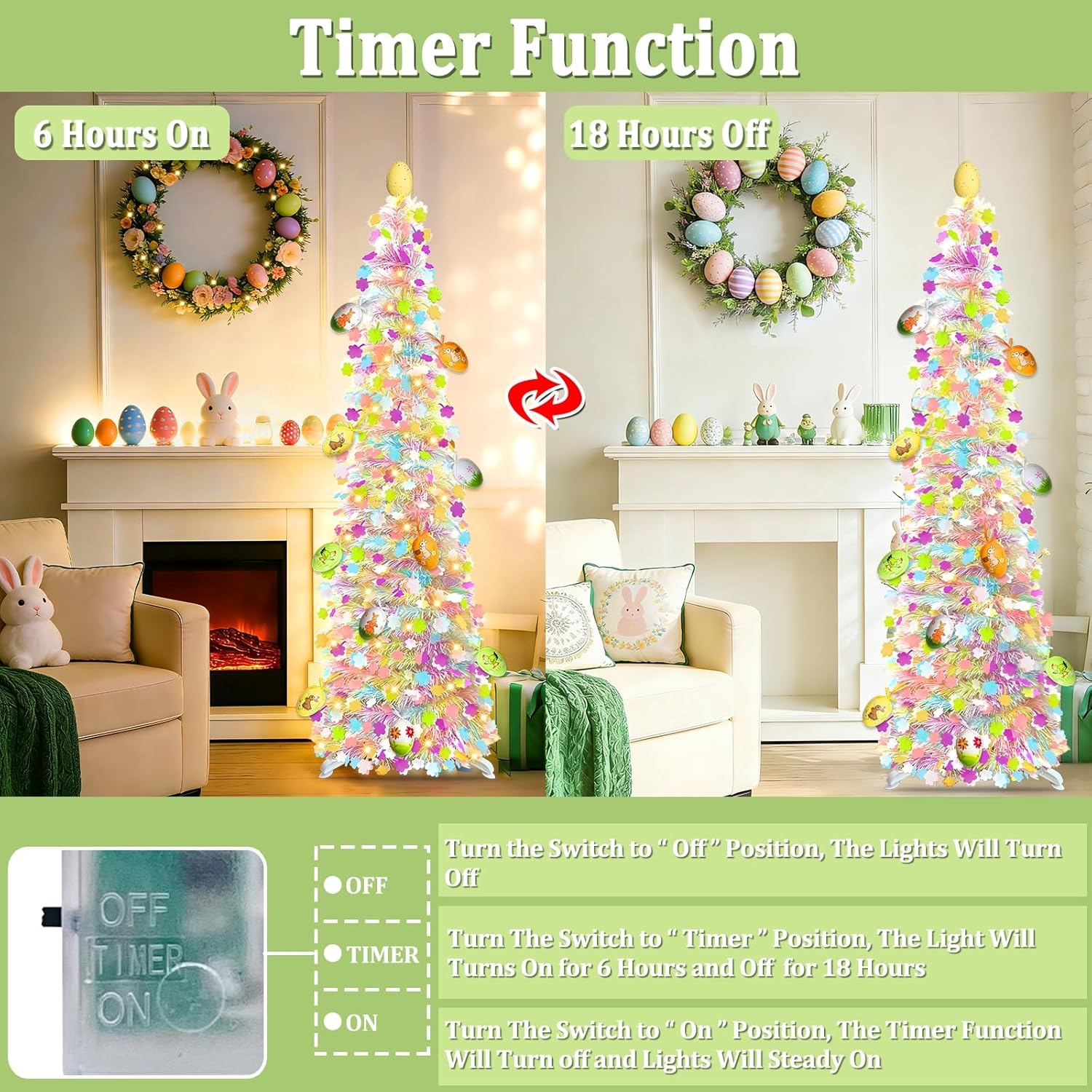 Skiennix 5Ft Lighted Easter Tree - 50 LED Warm White Lights & Colorful Eggs | Battery Operated, Collapsible Design for Home & Party Decor