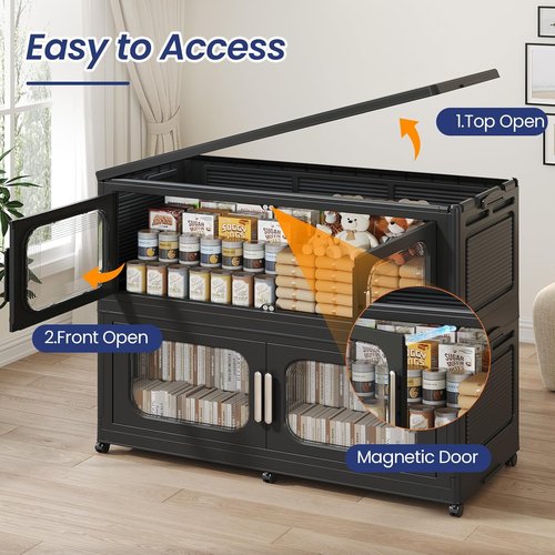 250GAL Extra Large Storage Bins - Stackable Collapsible Plastic Containers with Lid & Wheels | 5-Pack Black