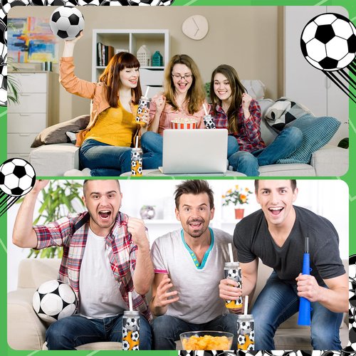 Domensi 36 Pack 14.2 oz Soccer Plastic Cups Soccer Party Favors Team Gifts Plastic Tumbler with Lid and Straw Bulk Clear Reusable Juice Bottle for Birthday Sport Themed Party Supplies for Team Fan