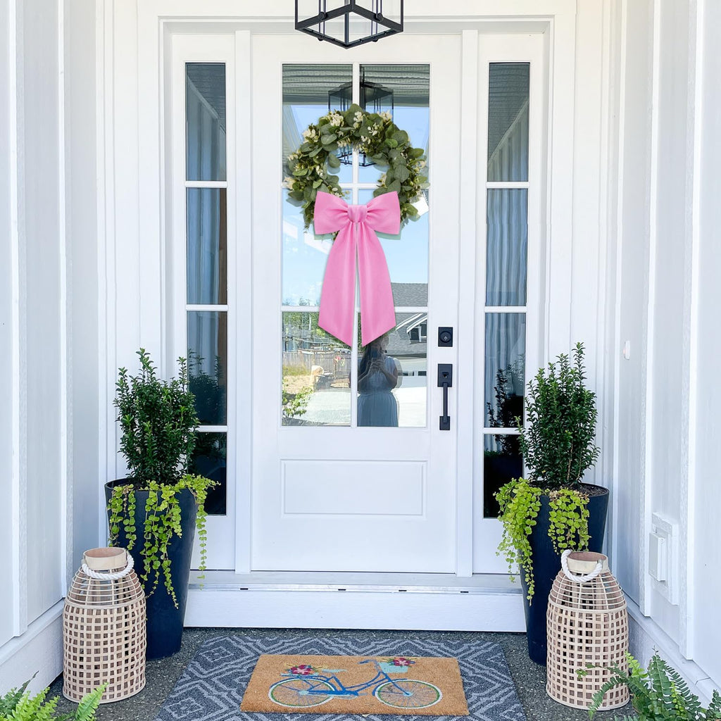 Skiennix Pink Wreath Sash - Elegant Linen Ribbon Bow for Front Door & Porch Decor | 2 Pcs Set