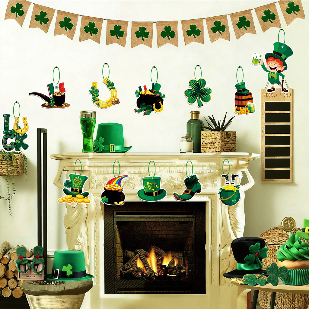 St. Patricks Day Decorations 36pcs Wooden Shamrock Ornaments, Spring Lucky Irish Day Tree Ornaments St Patrick's Day Home Party Hanging Decorations