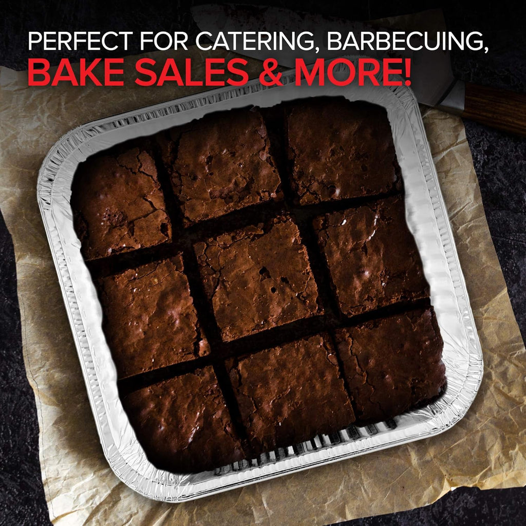 Stock Your Home 8x8 Foil Pans with Lids - 20 Pack of 8-Inch Square Aluminum Baking Containers